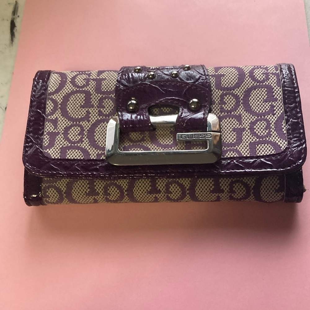 Guess women’s checkbook wallet purple